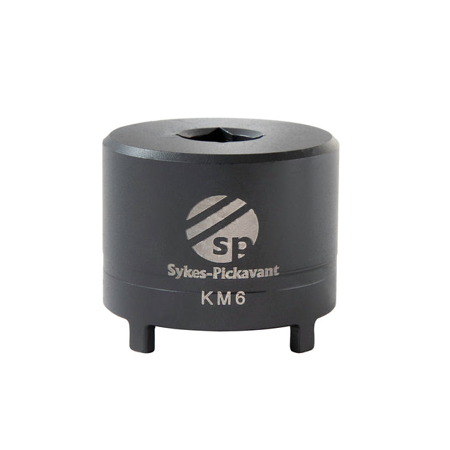 A black KM6 socket tool by Sykes Pickavant, used for tightening and loosening lock nuts in a safe manner.